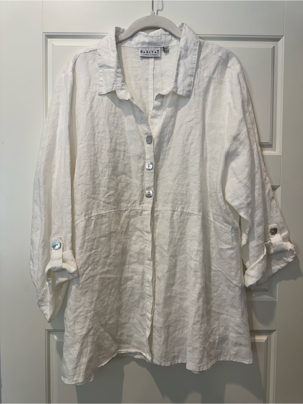 Habitat XL White Linen Button Down Tunic